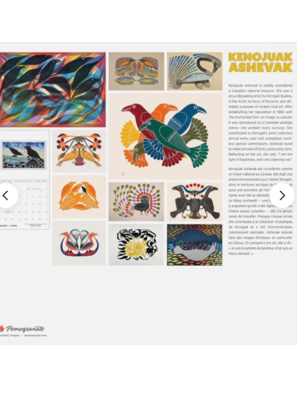 Kenojuak Ashevak Art - Wall Calendar 2026 - 12 Months - Picture 2 of 2